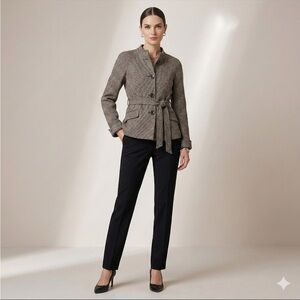 Lafayette 148 New York Wool Knit Belted Jacket in Brown